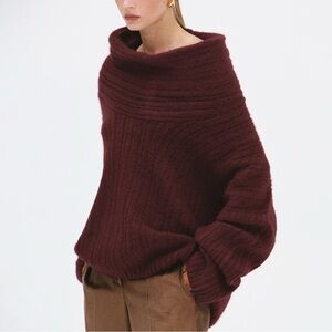 NEW Source Unknown Burgundy Becca Oversized High Roll Knit Pullover Sweater